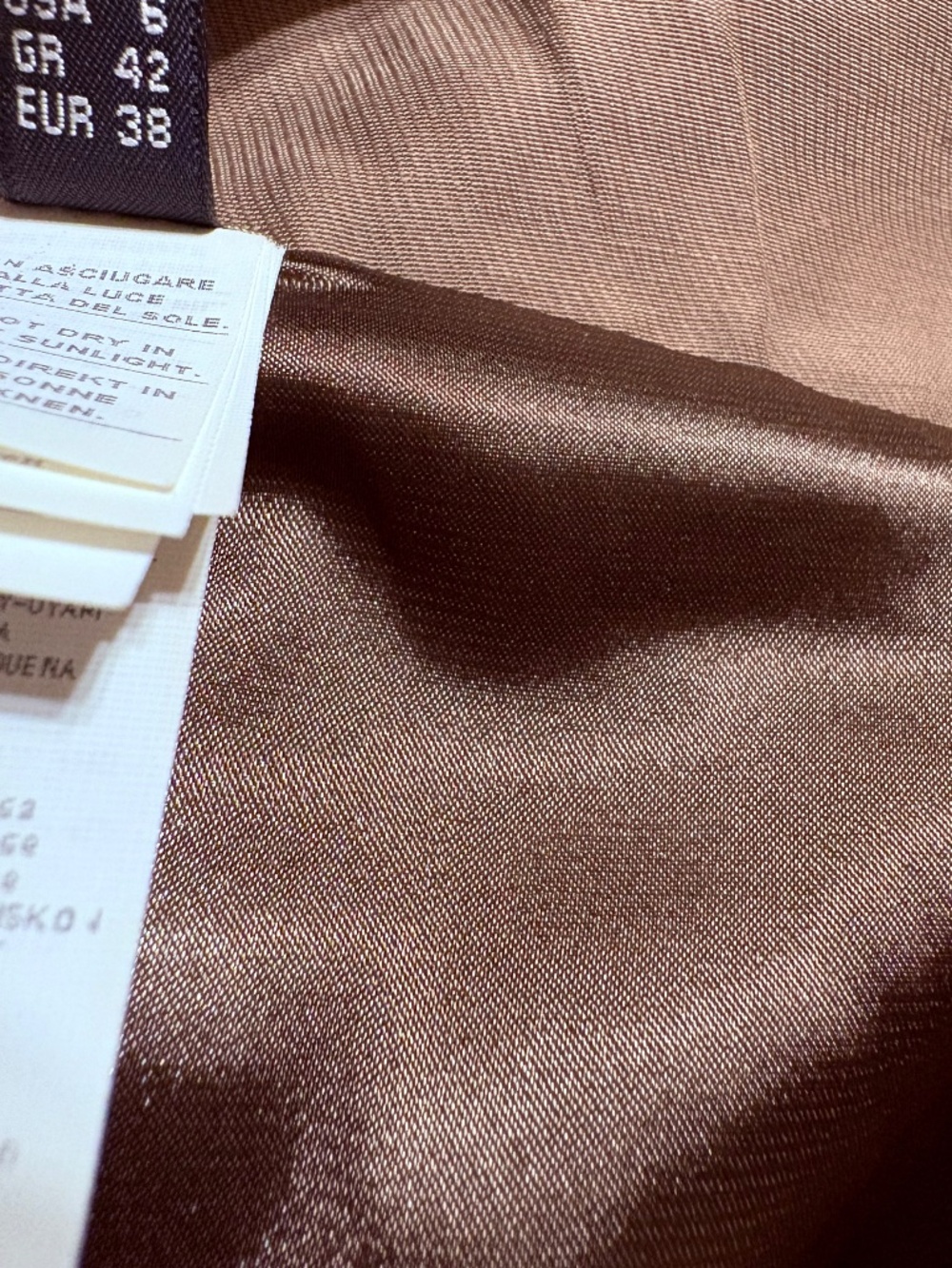 Designer Vintage 2002 Stefanel Brown Satin Trim Pleated Midi Skirt Size 6 - Picture 9 of 10
